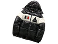 Moncler Black and White Colorblock Glossy Hooded Puffer Jacket