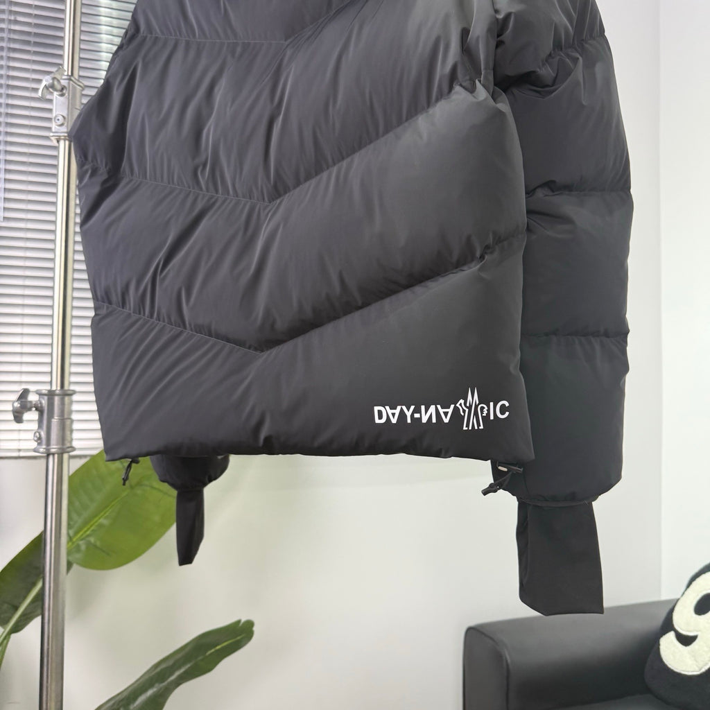 Moncler Black Chevron Quilted Hooded Puffer Jacket