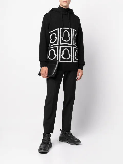 Moncler logo-intarsia knitted hoodie