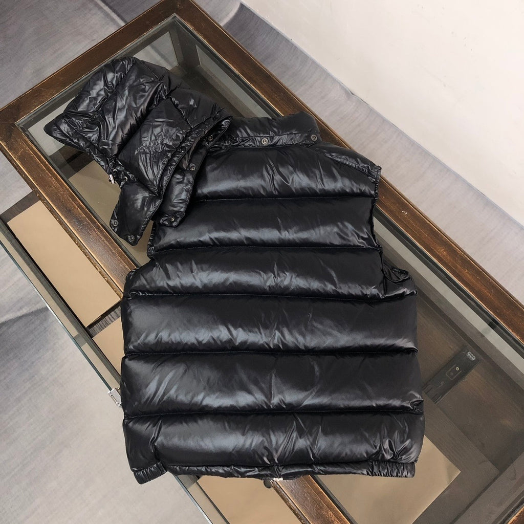 Moncler Black Glossy Hooded Quilted Puffer Vest