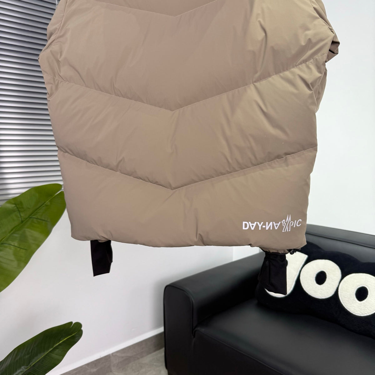 Moncler Sand Beige Chevron Quilted Hooded Puffer Jacket