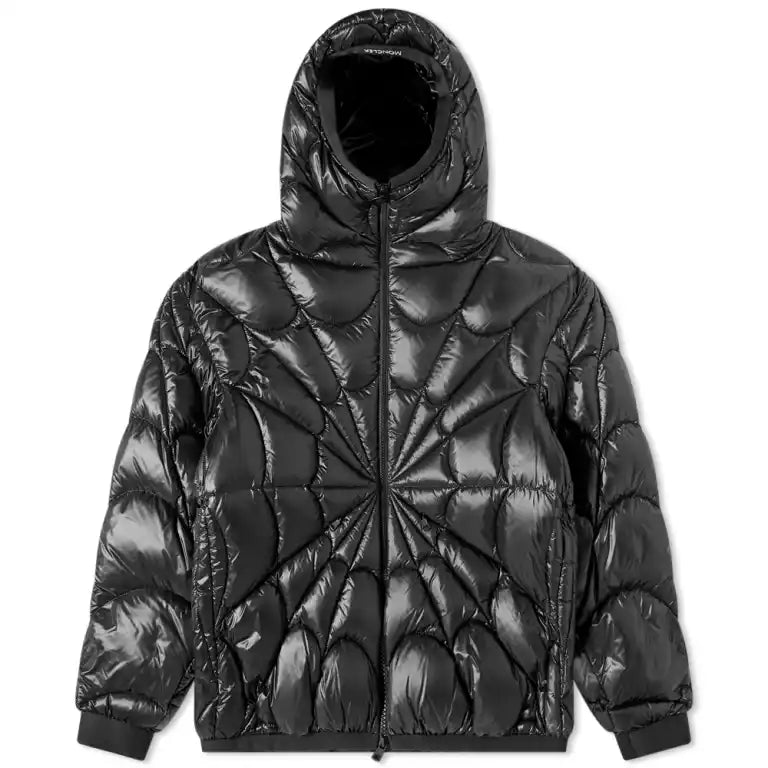 Moncler Black Glossy Geometric Quilted Hooded Puffer Jacket