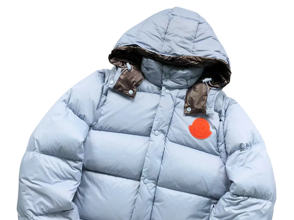 Moncler Ice Blue Orange Logo Hooded Puffer Jacket