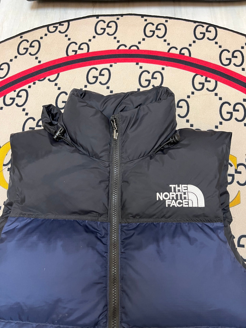 The North Face Navy Blue and Black Colorblock Puffer Vest