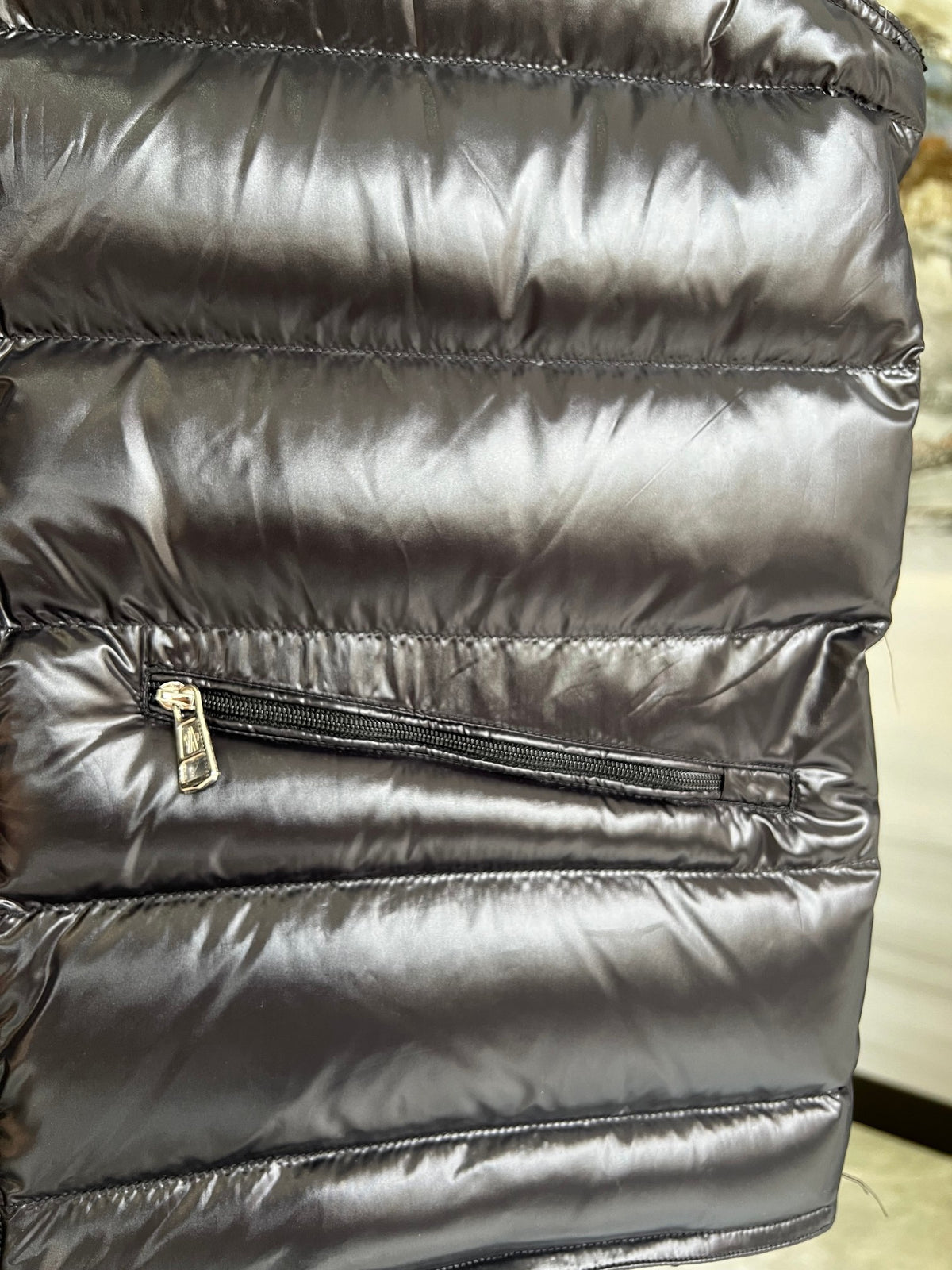 Moncler Black Glossy Stand Collar Quilted Puffer Vest