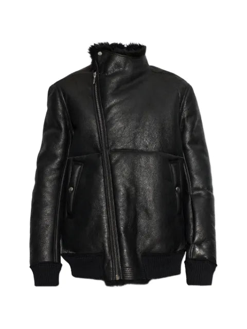 Rick Owens shearling-trimmed asymmetric-zip jacket