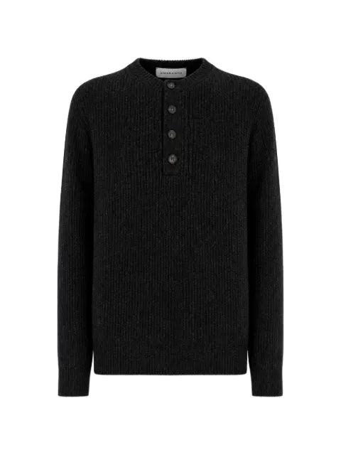AMARANTO  ribbed-knit button-neck sweater
