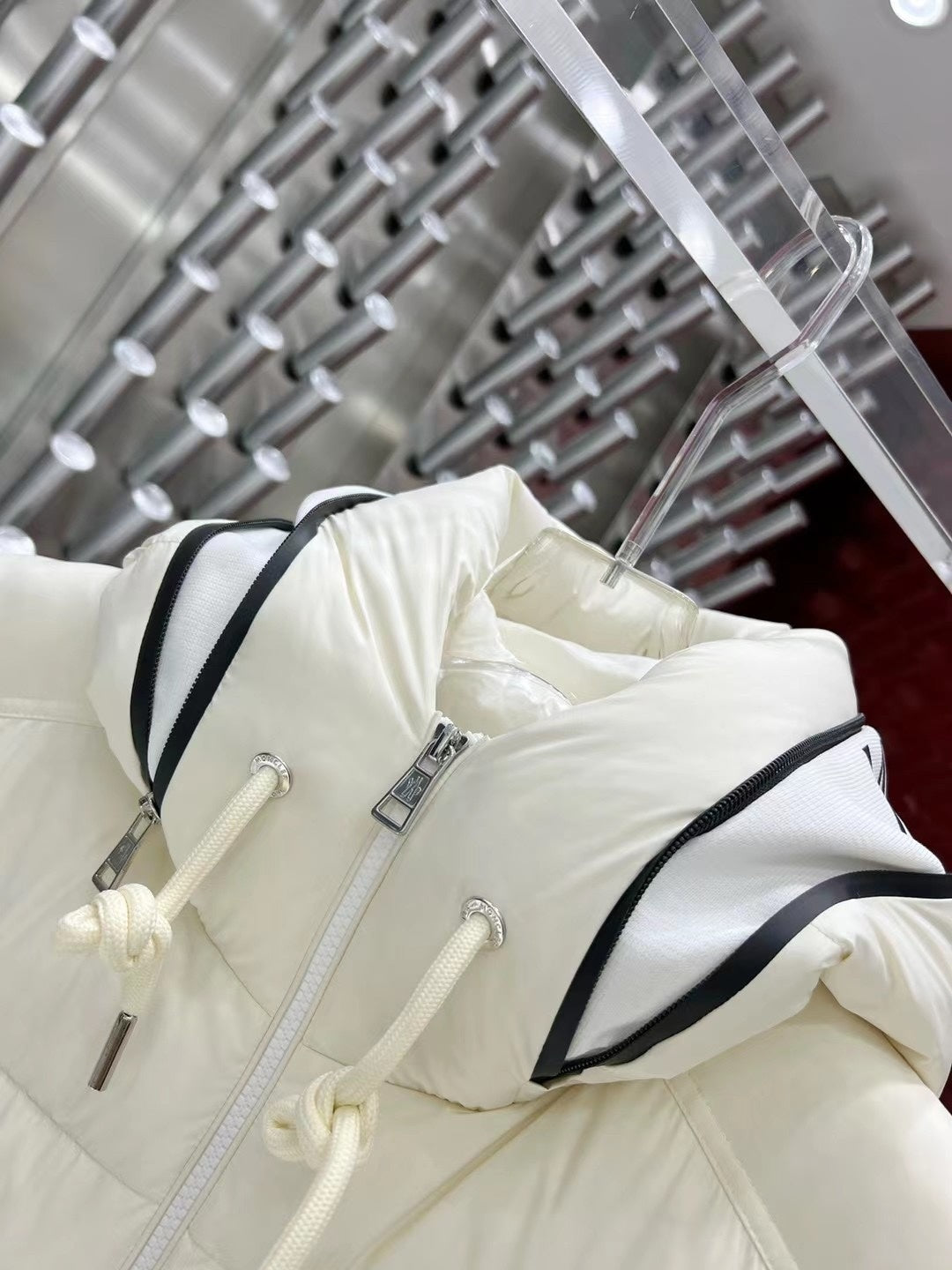 Moncler Ivory White Logo Hood Quilted Puffer Vest