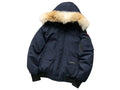 Canada Goose Navy Blue Plush-Trim Hooded Bomber Jacket