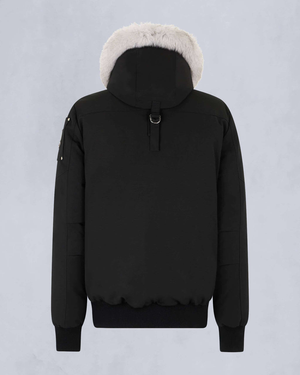 Moose Knuckles Black White Plush-Trim Hooded Bomber Jacket
