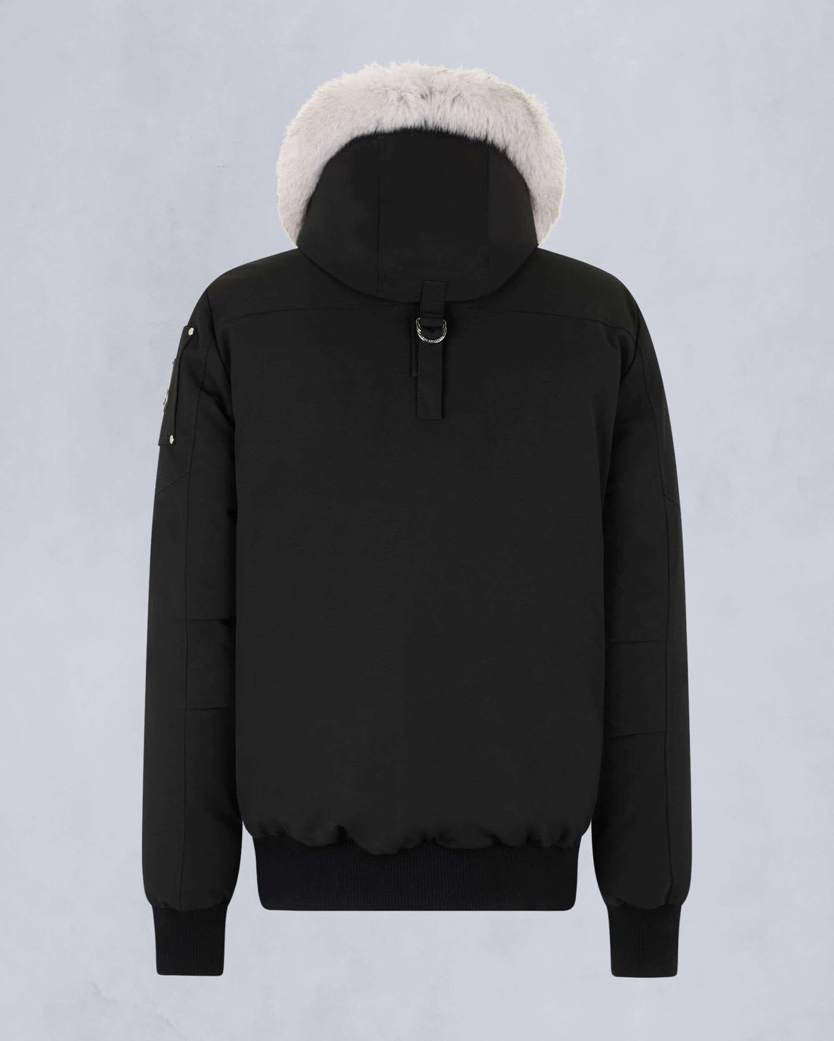 Moose Knuckles Black White Plush-Trim Hooded Bomber Jacket