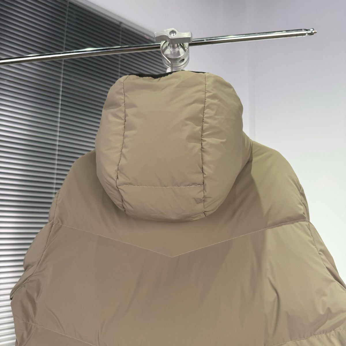 Moncler Sand Beige Chevron Quilted Hooded Puffer Jacket