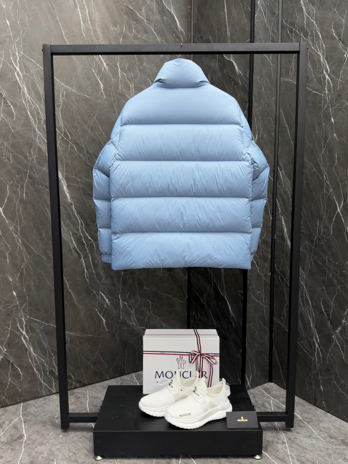 Moncler Light Blue Stand Collar Quilted Puffer Jacket