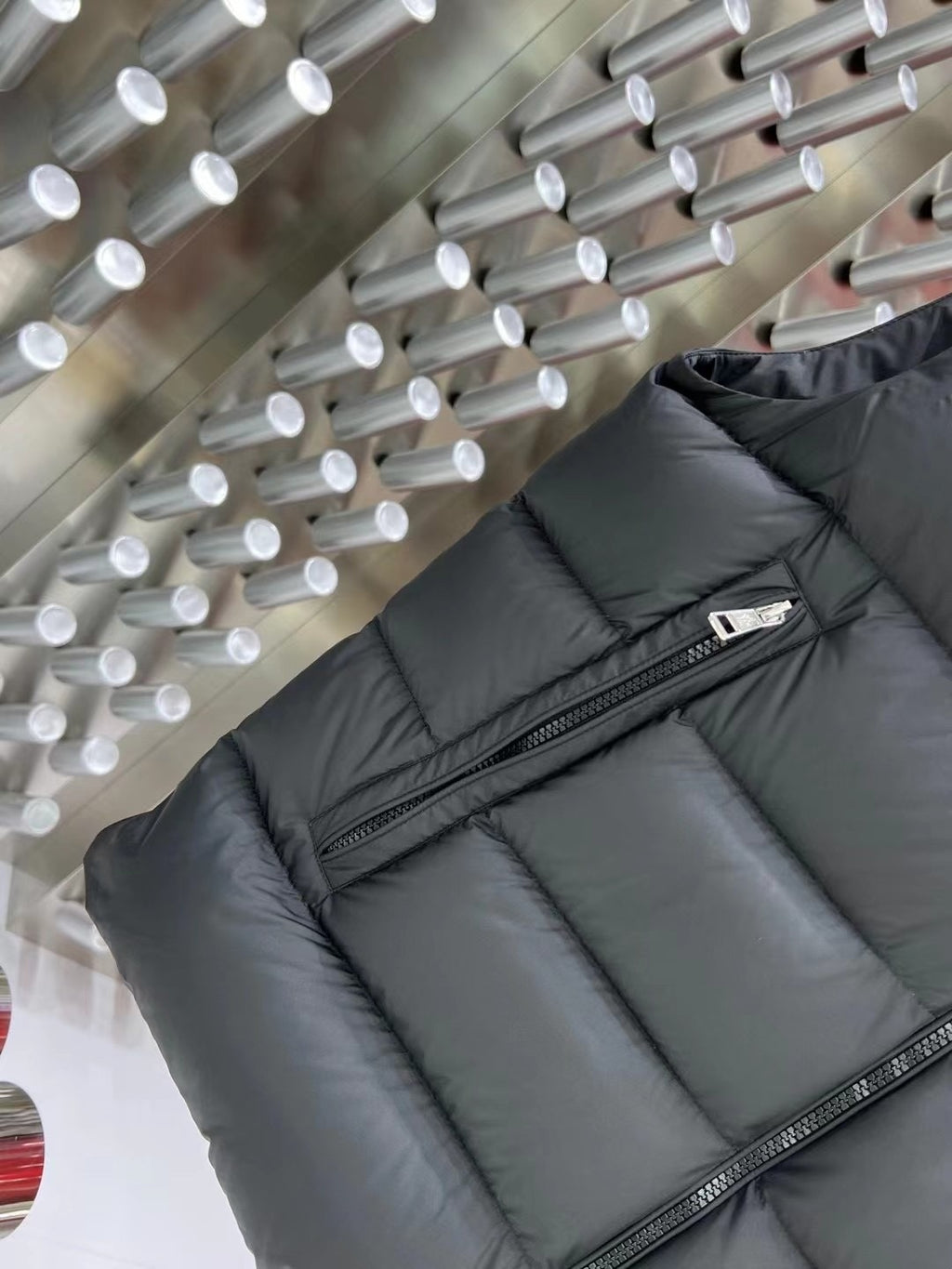 Moncler Charcoal Gray Logo Hood Quilted Puffer Vest