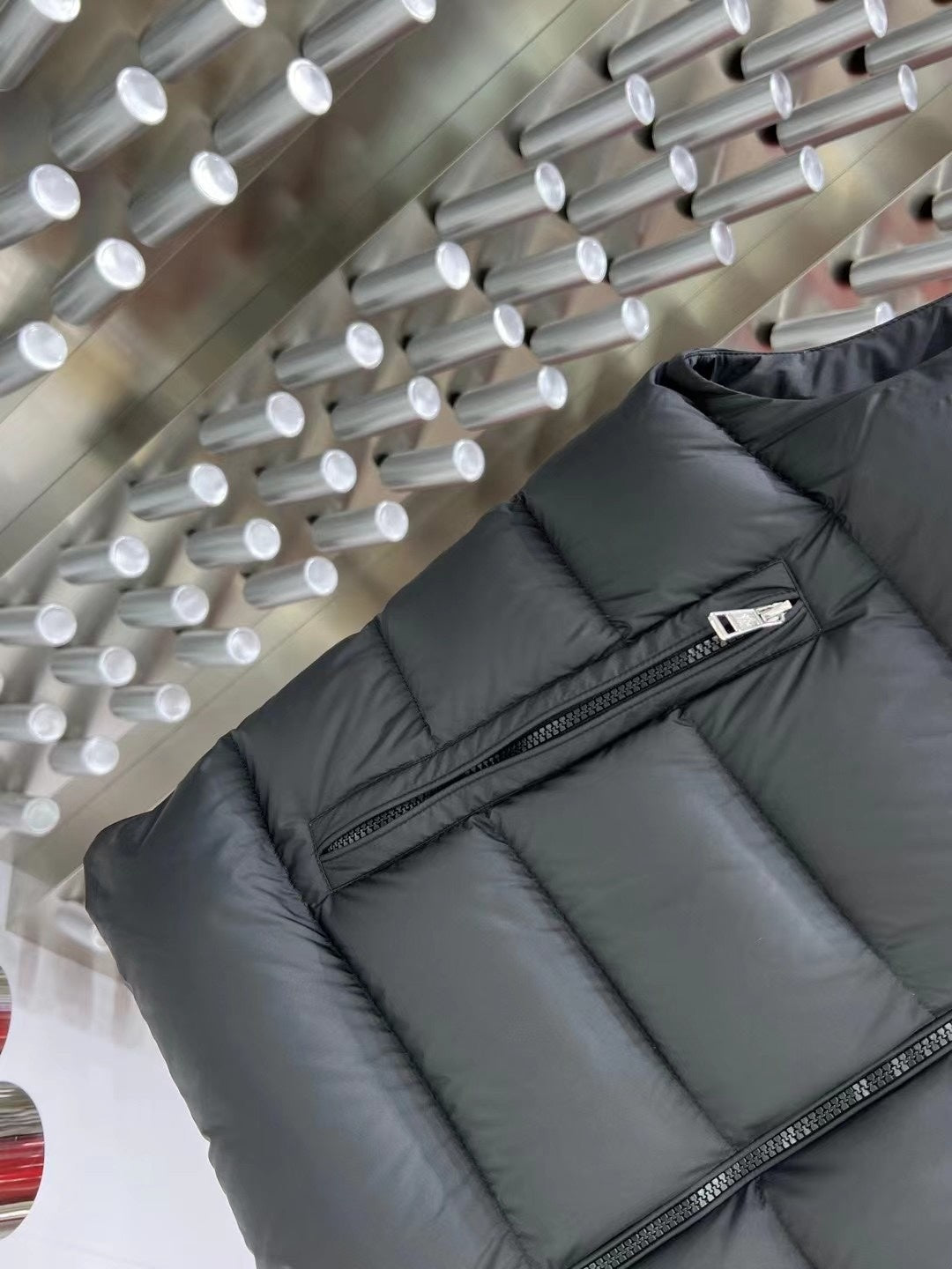 Moncler Charcoal Gray Logo Hood Quilted Puffer Vest