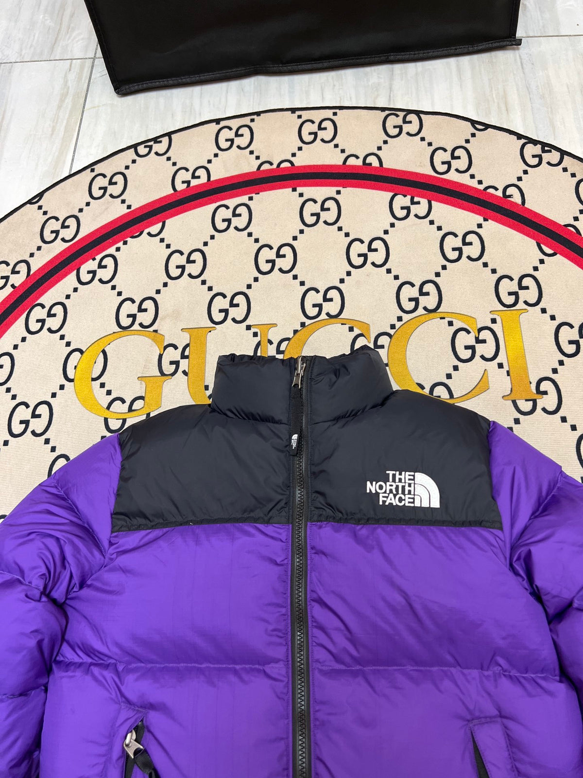 The North Face Purple and Black Colorblock Puffer Jacket