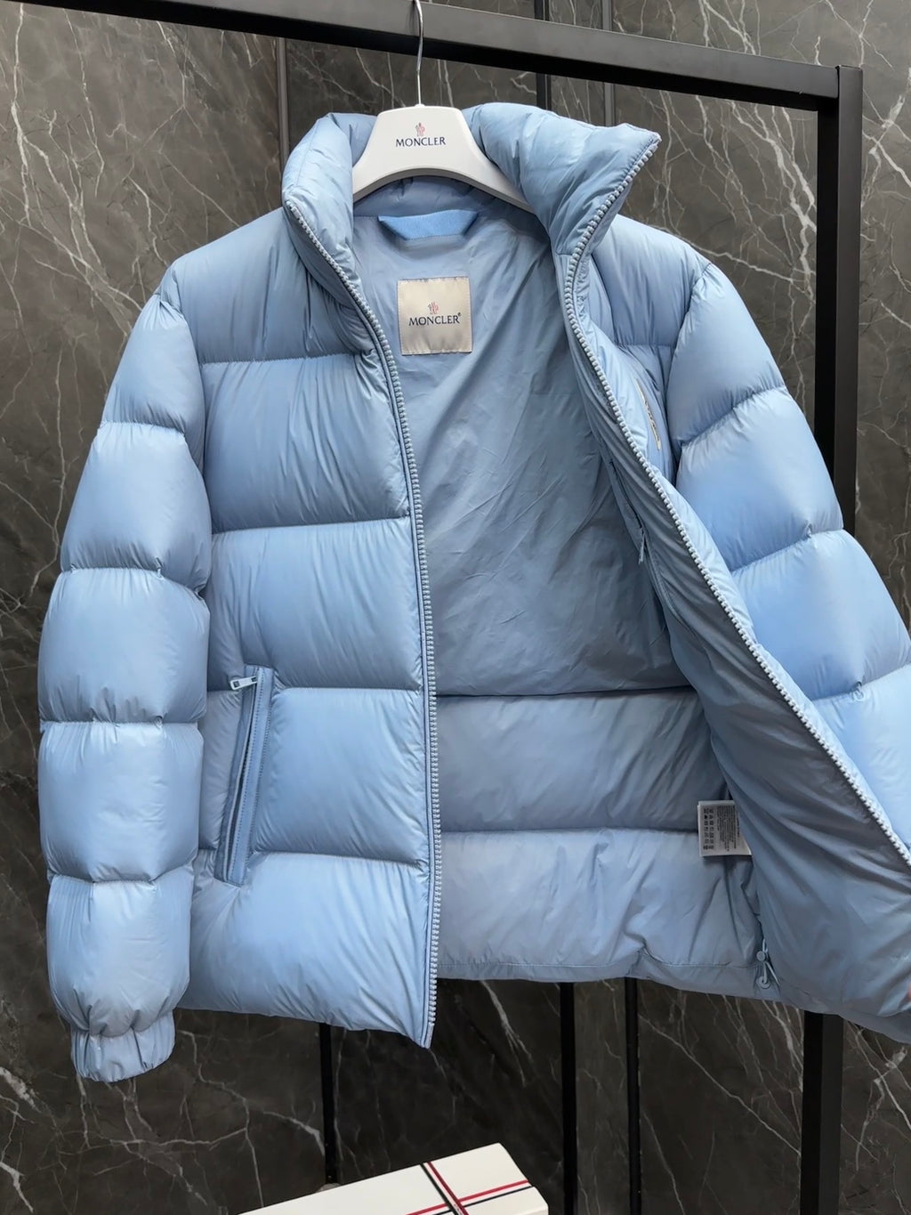 Moncler Light Blue Stand Collar Quilted Puffer Jacket