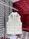 Moncler Ivory White Logo Hood Quilted Puffer Vest