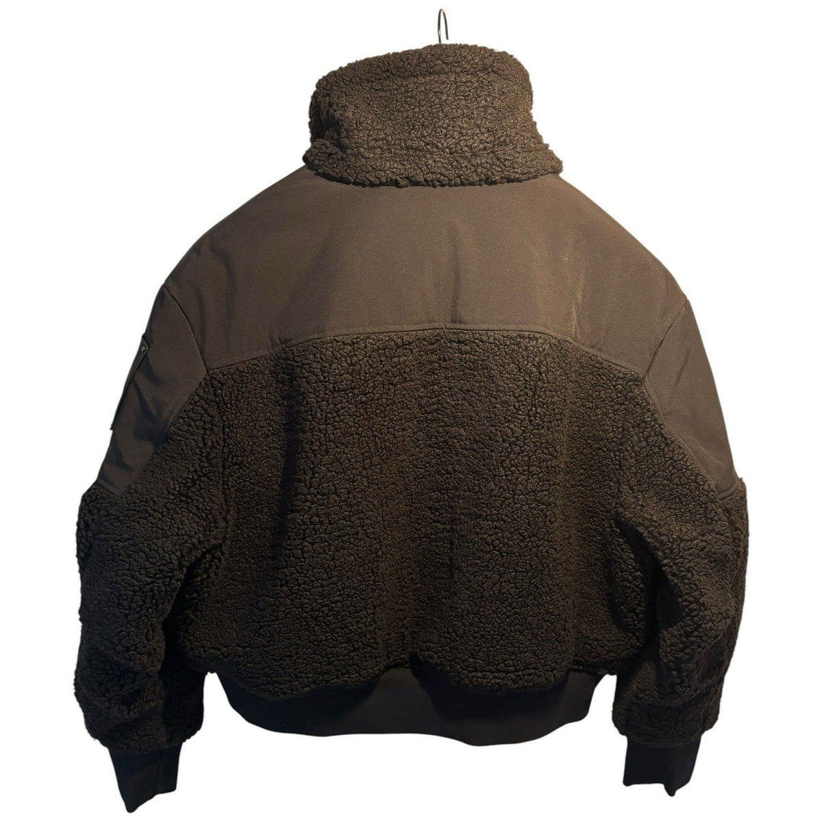 Moose Knuckles Dark Brown Mixed-Panel Teddy Fleece Bomber Jacket