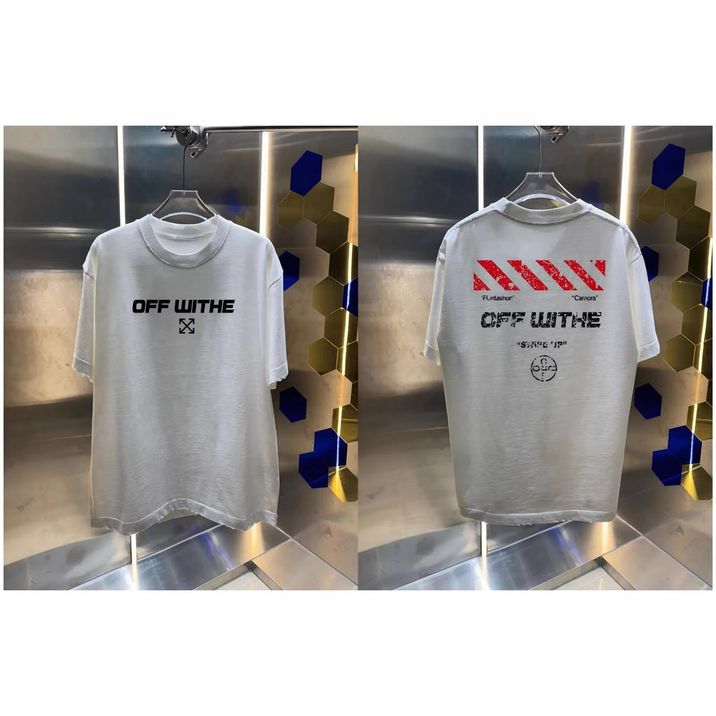 Off-White Washed Distressed Crew Neck Short Sleeve T Shirt Unisex