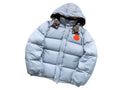 Moncler Ice Blue Orange Logo Hooded Puffer Jacket