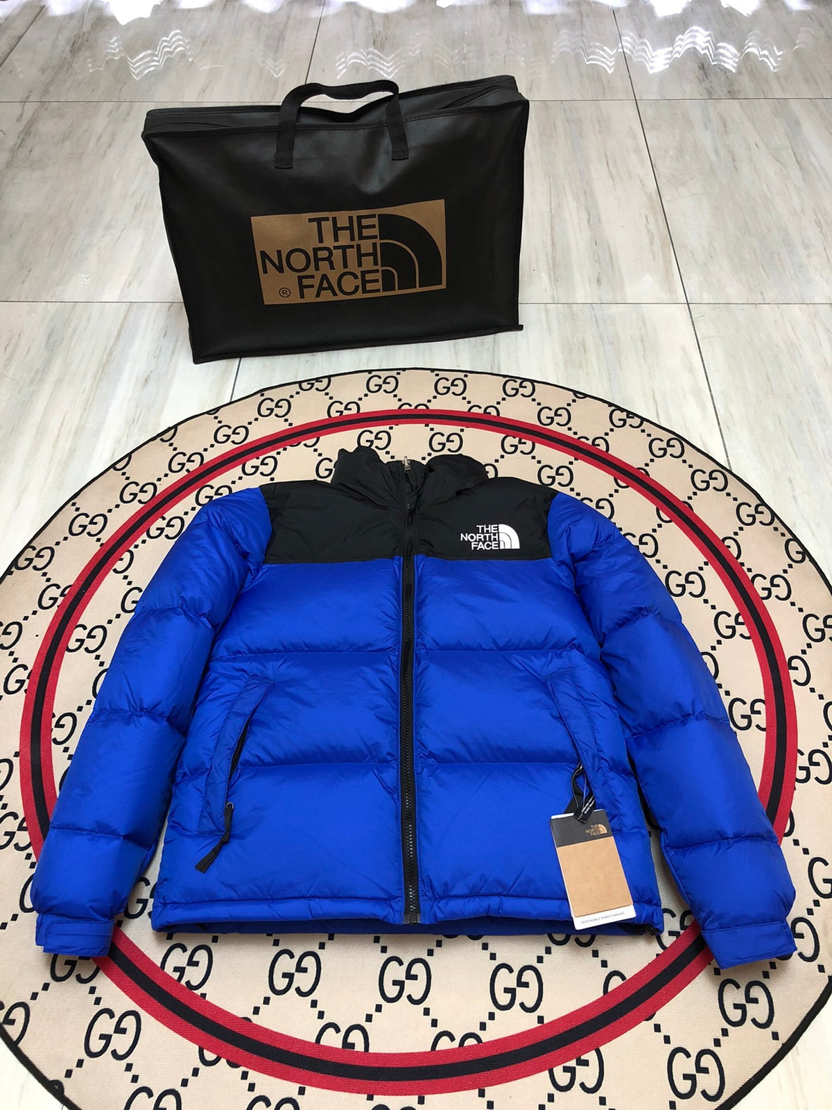 The North Face Royal Blue and Black Colorblock Puffer Jacket