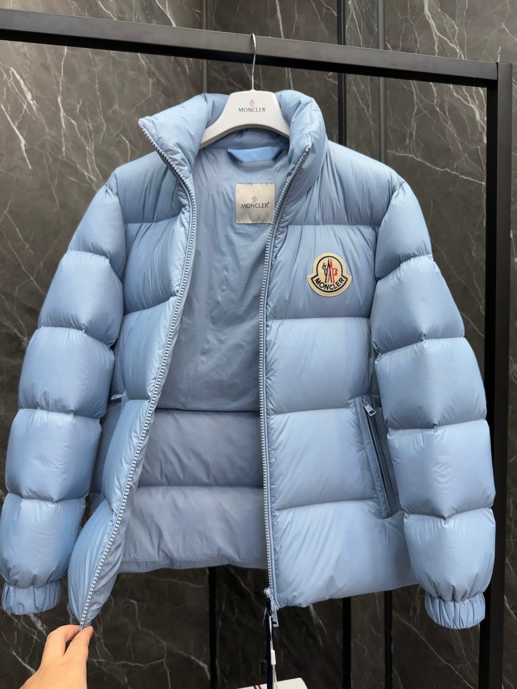 Moncler Light Blue Stand Collar Quilted Puffer Jacket