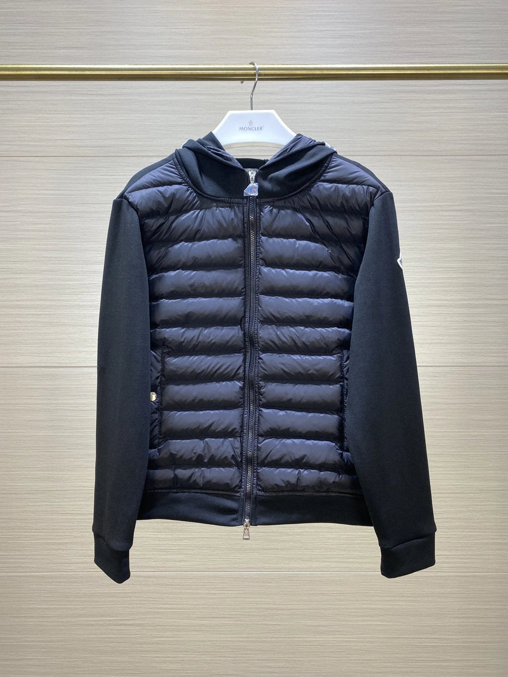 Moncler Black Mixed-Panel Hooded Quilted Jacket