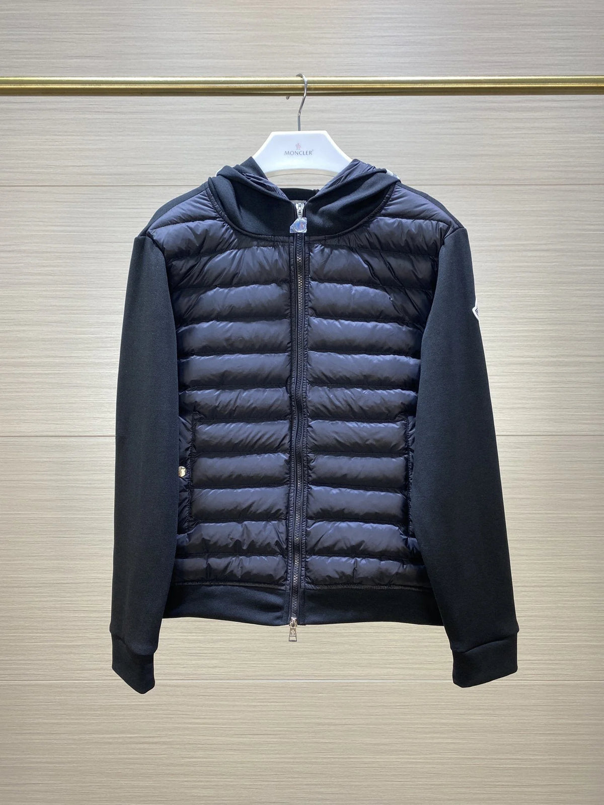 Moncler Black Mixed-Panel Hooded Quilted Jacket