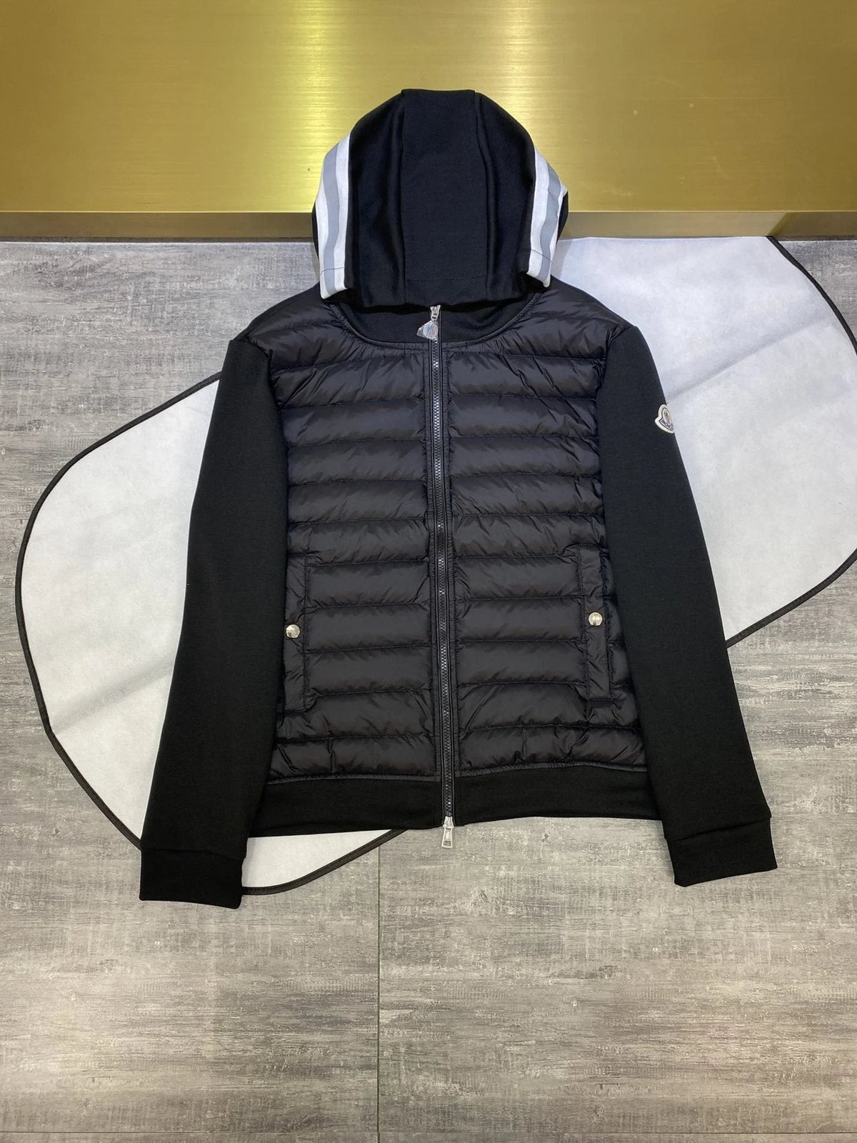 Moncler Black Mixed-Panel Hooded Quilted Jacket