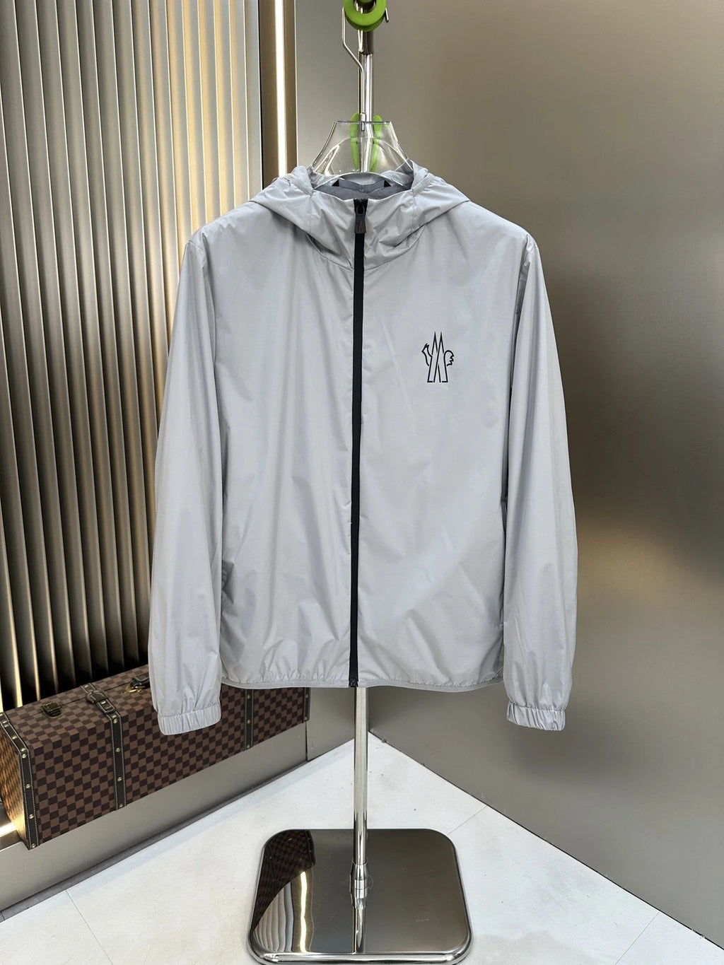 Moncler Light Gray Full-Zip Hooded Jacket