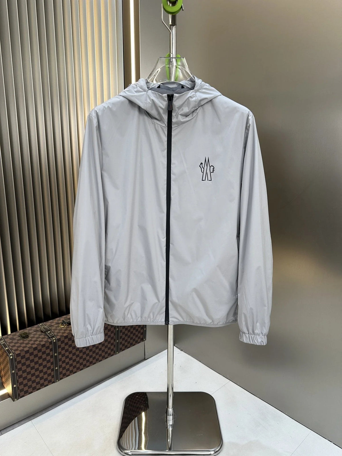 Moncler Light Gray Full-Zip Hooded Jacket