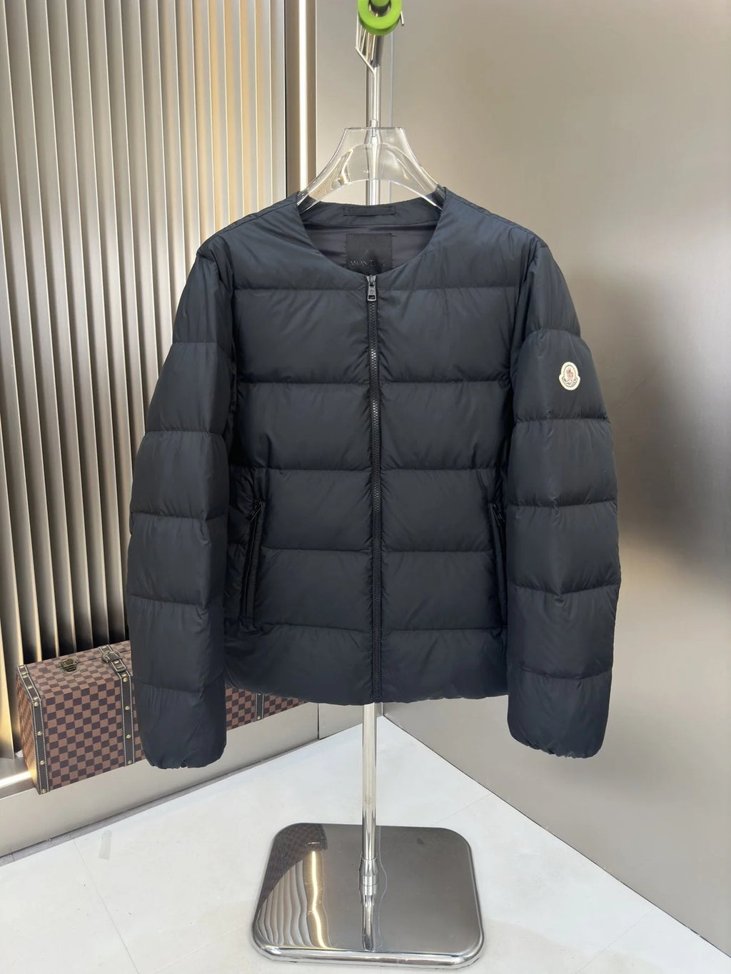 Moncler Black Collarless Quilted Puffer Jacket