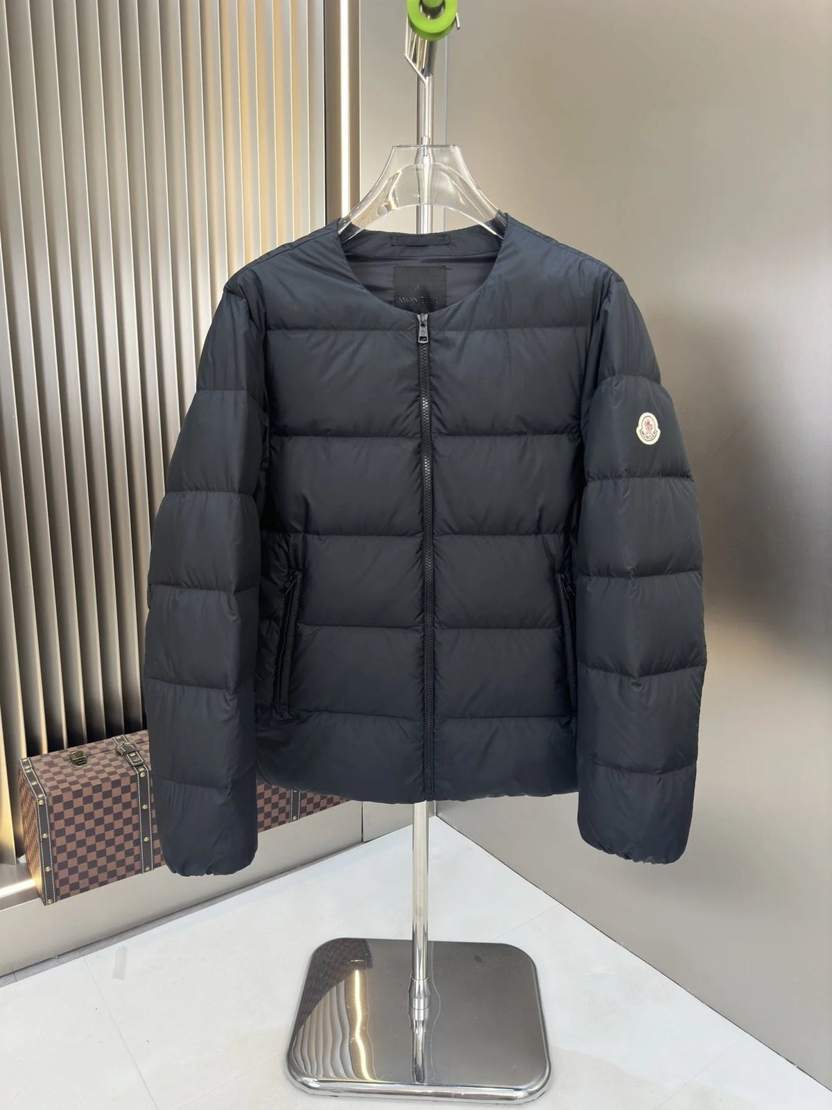 Moncler Black Collarless Quilted Puffer Jacket