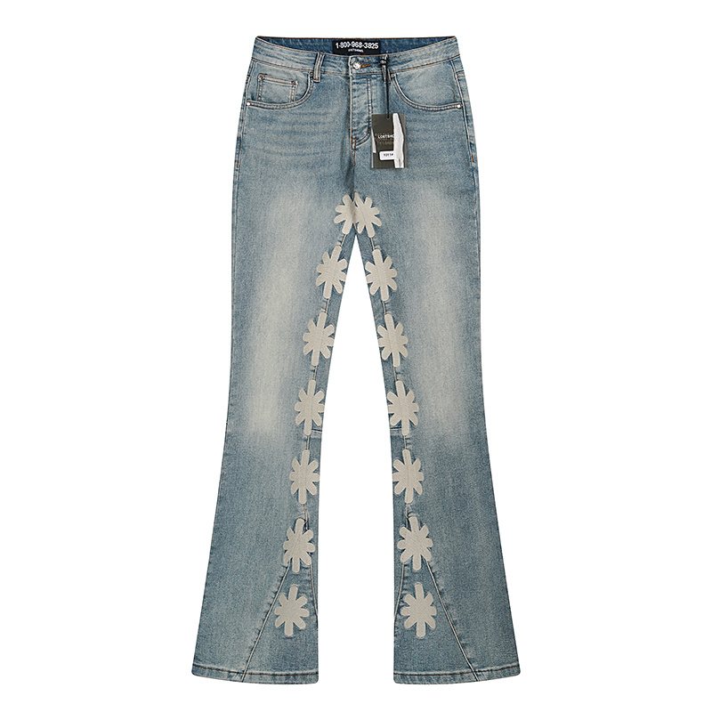 LOSTSHDWS Light Blue Daisy Applique Flared Jeans