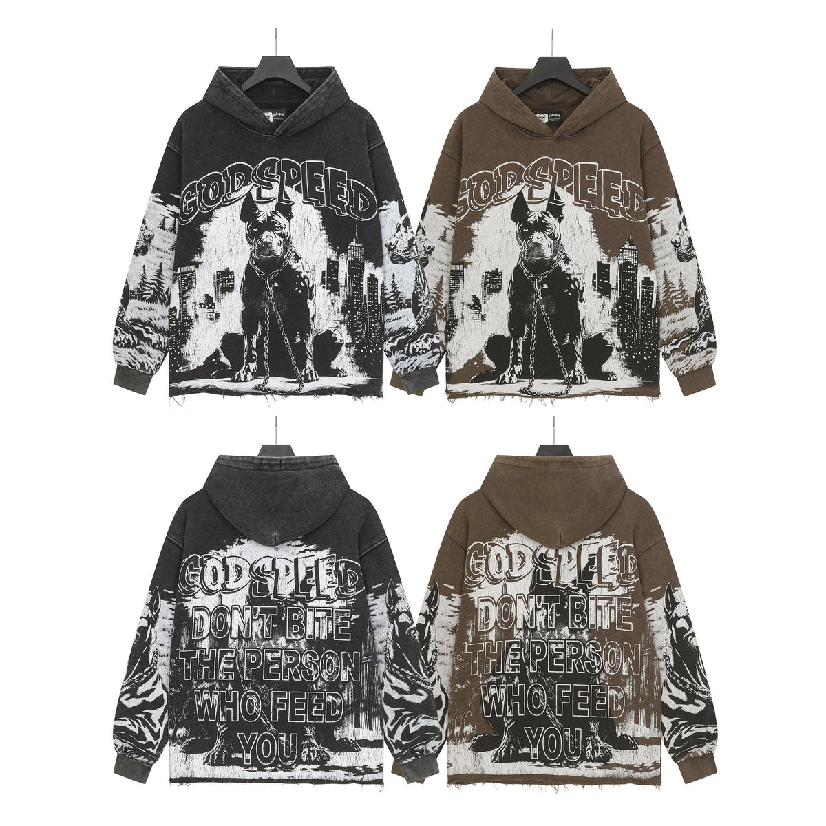 Godspeed Dog & City Graphic Raw-Hem Hoodie