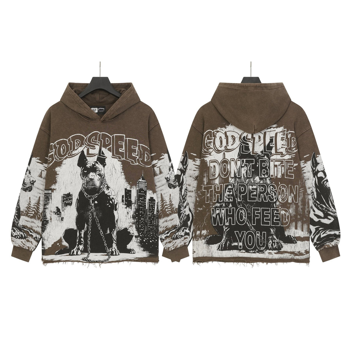 Godspeed Dog & City Graphic Raw-Hem Hoodie