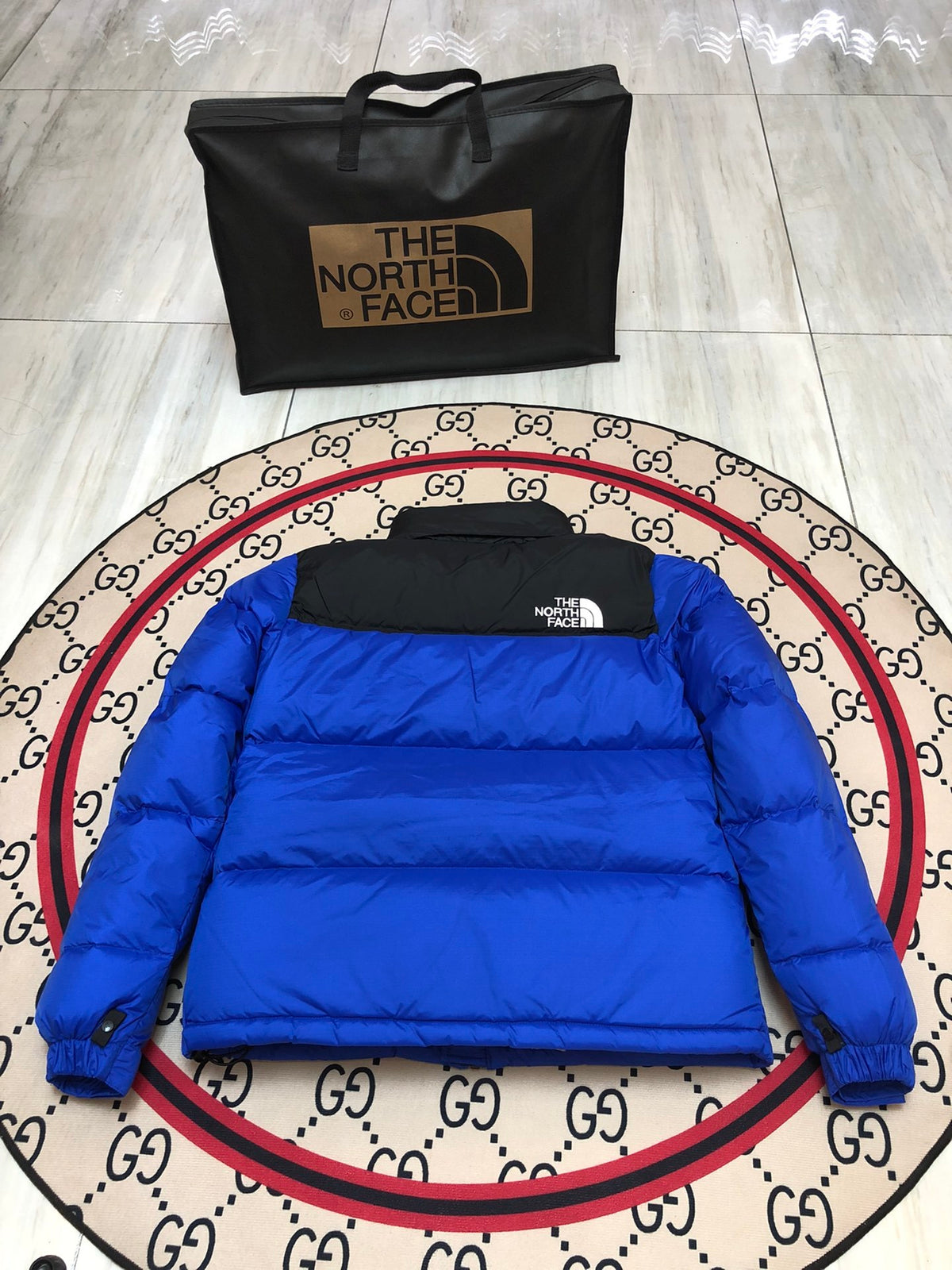 The North Face Royal Blue and Black Colorblock Puffer Jacket