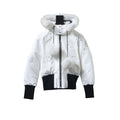 Moose Knuckles White and Black Plush-Trim Hooded Bomber Jacket