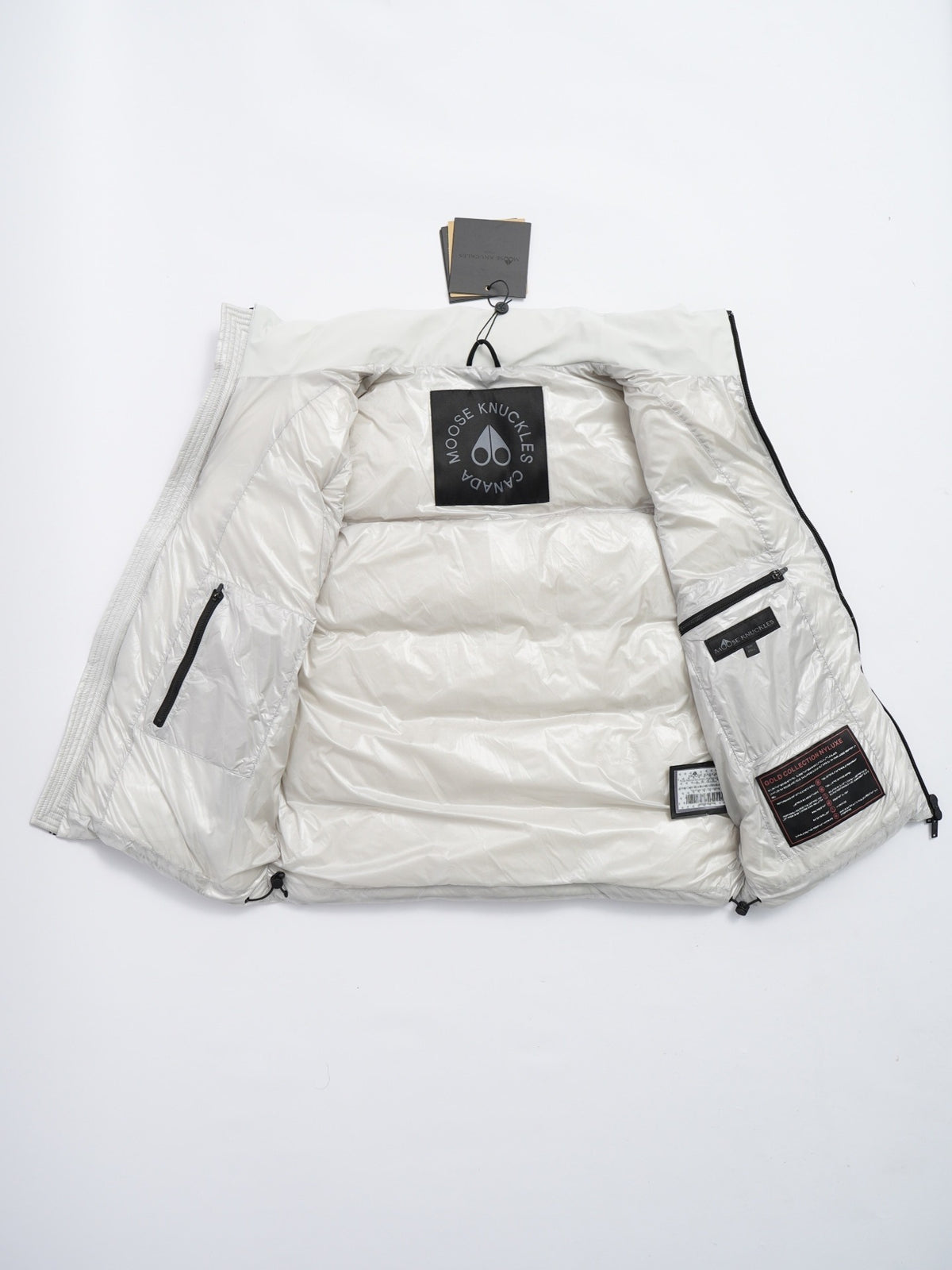 Moose Knuckles White Quilted Stand Collar Puffer Vest