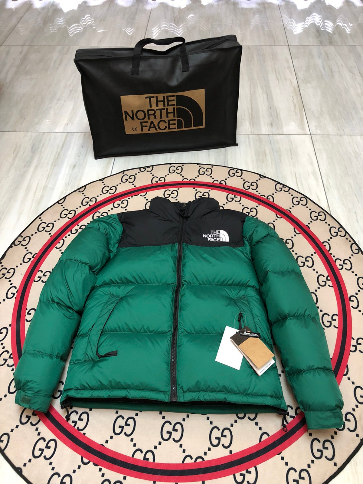 The North Face Emerald Green and Black Colorblock Puffer Jacket