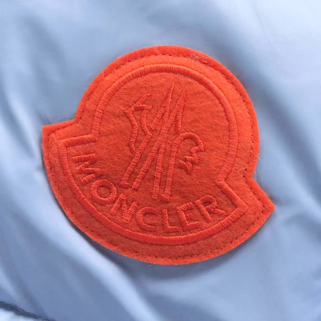 Moncler Ice Blue Orange Logo Hooded Puffer Jacket