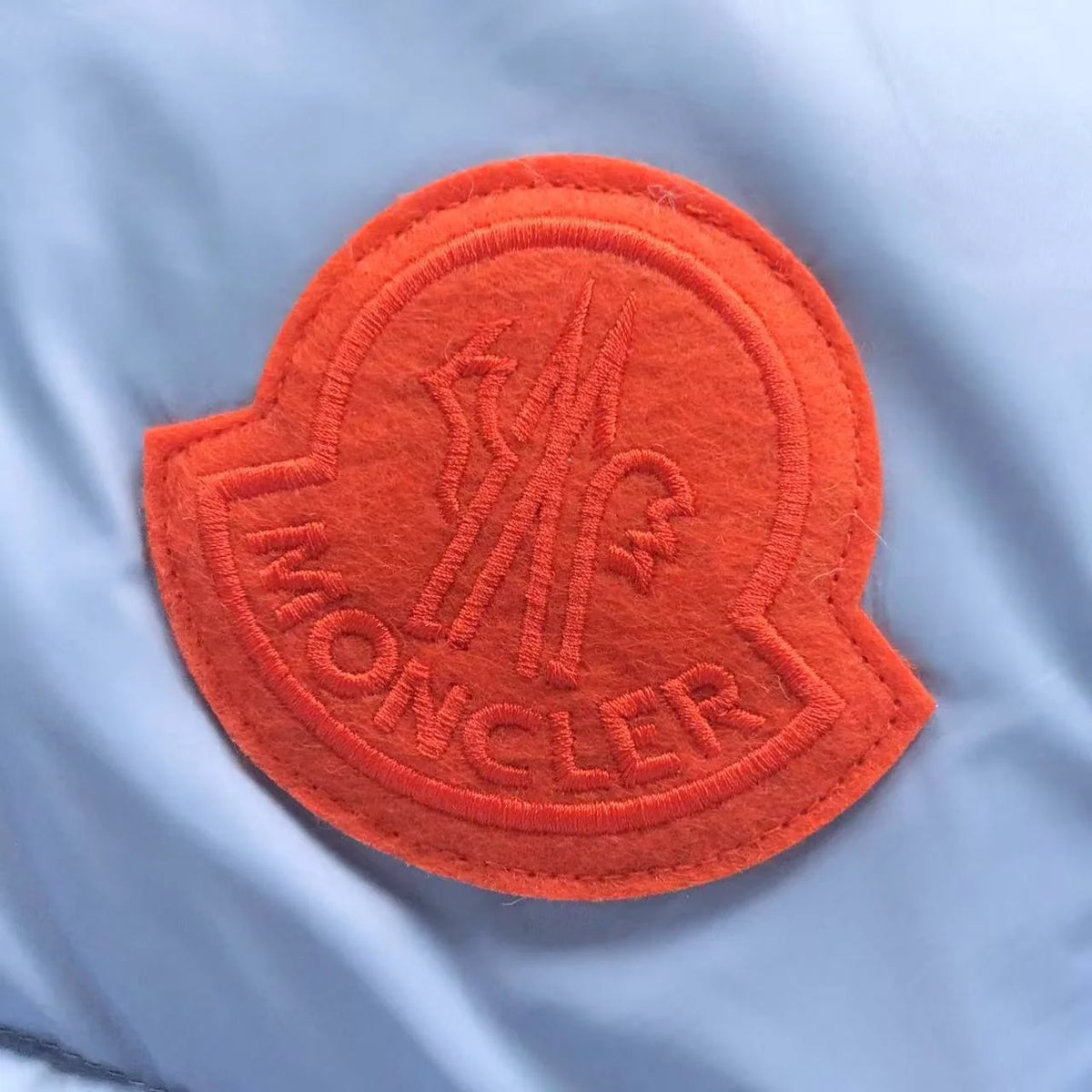 Moncler Ice Blue Orange Logo Hooded Puffer Jacket