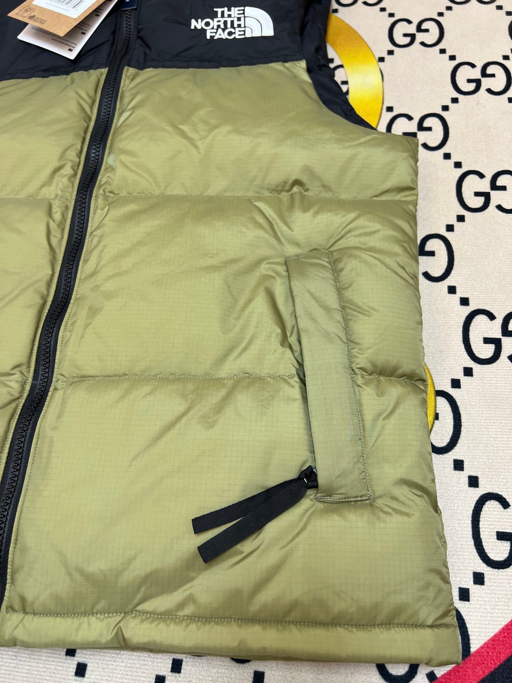 The North Face Olive Green and Black Colorblock Puffer Vest
