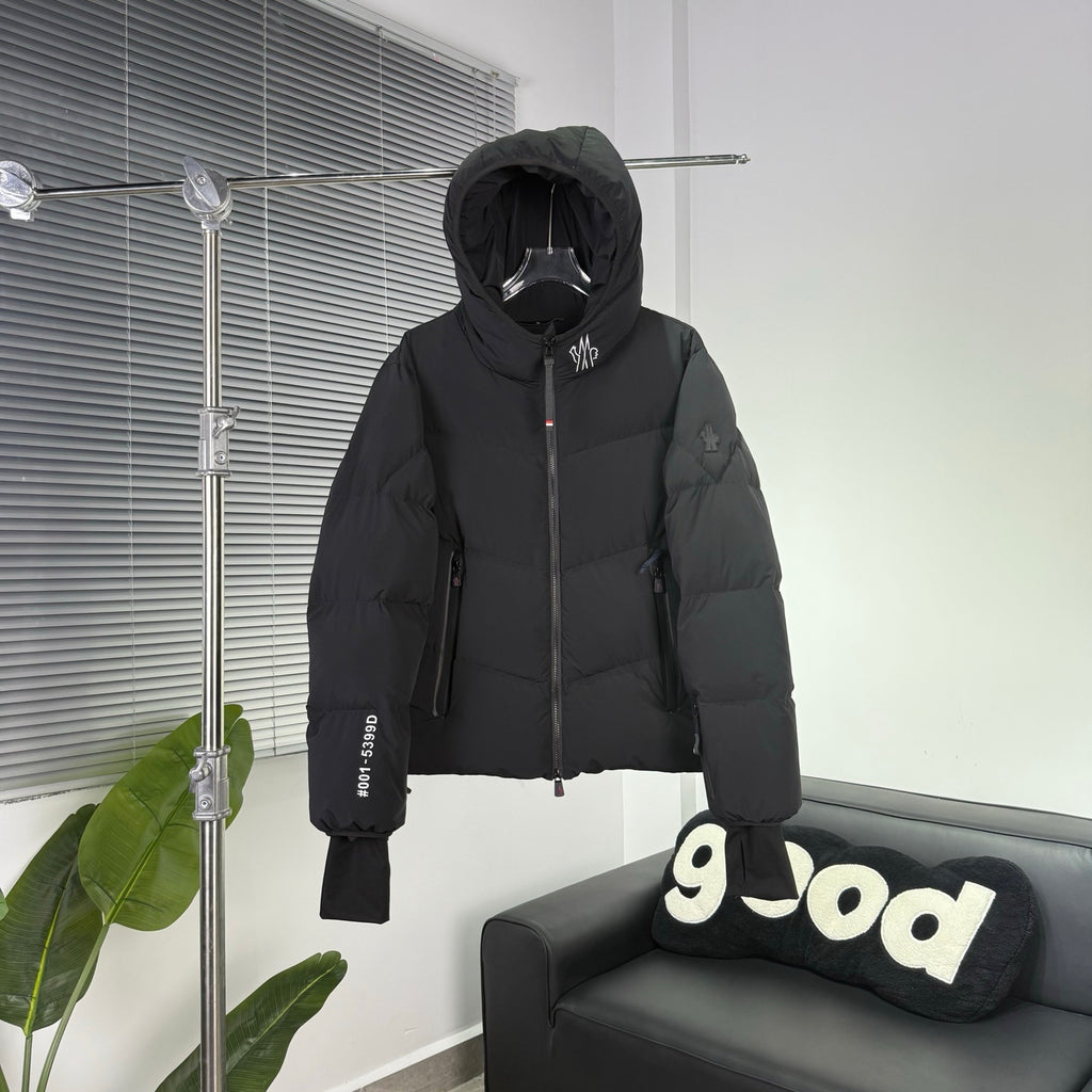 Moncler Black Chevron Quilted Hooded Puffer Jacket