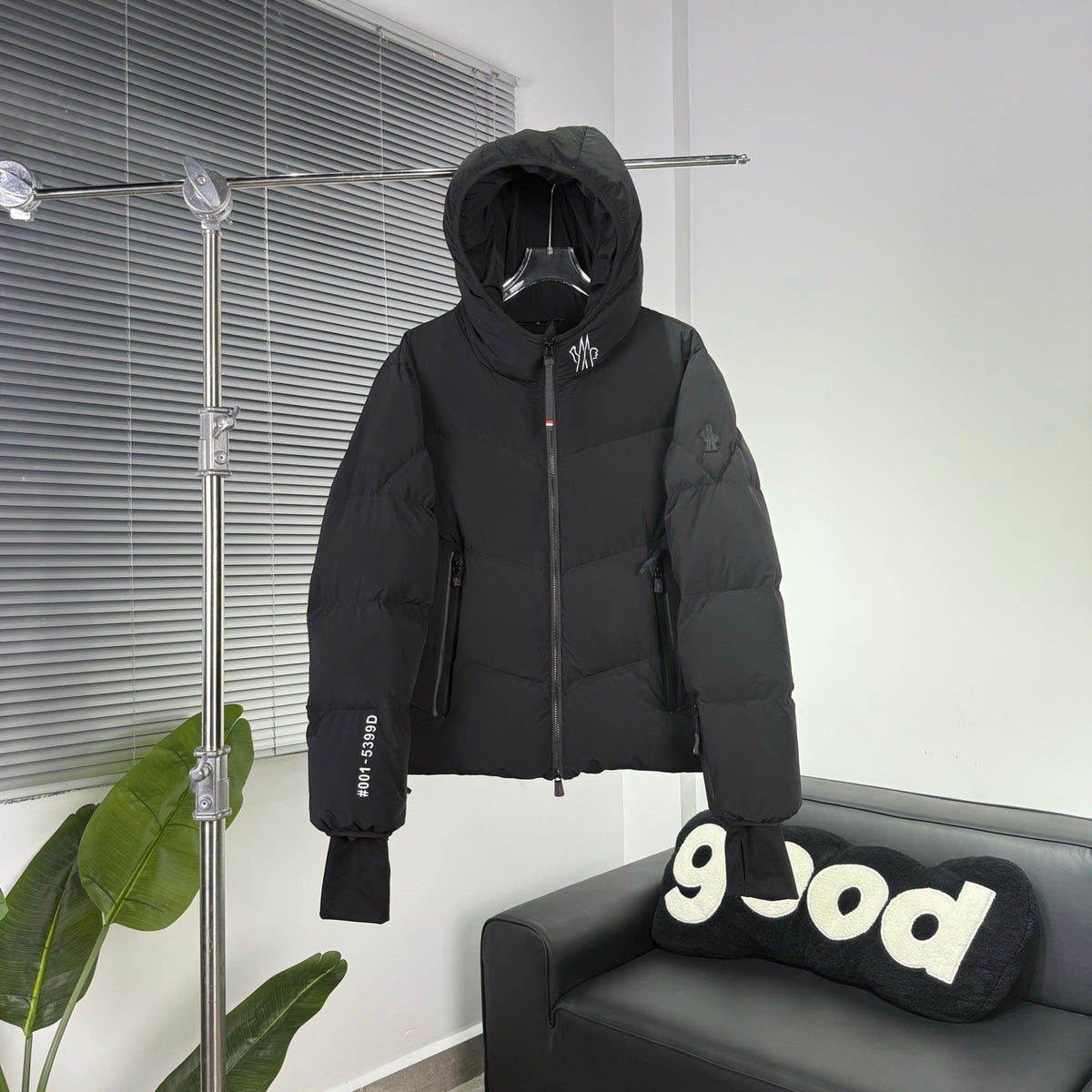 Moncler Black Chevron Quilted Hooded Puffer Jacket