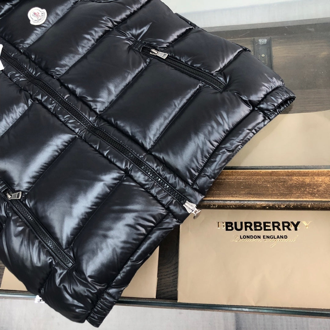 Moncler Black Glossy Hooded Quilted Puffer Vest