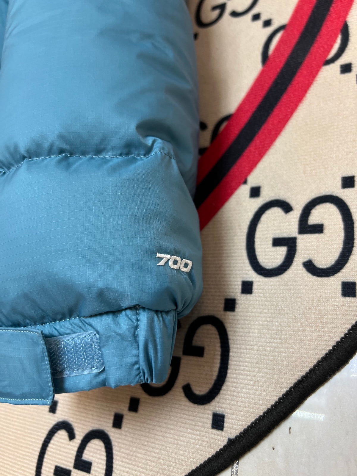 The North Face Teal Blue and Navy Colorblock Puffer Jacket