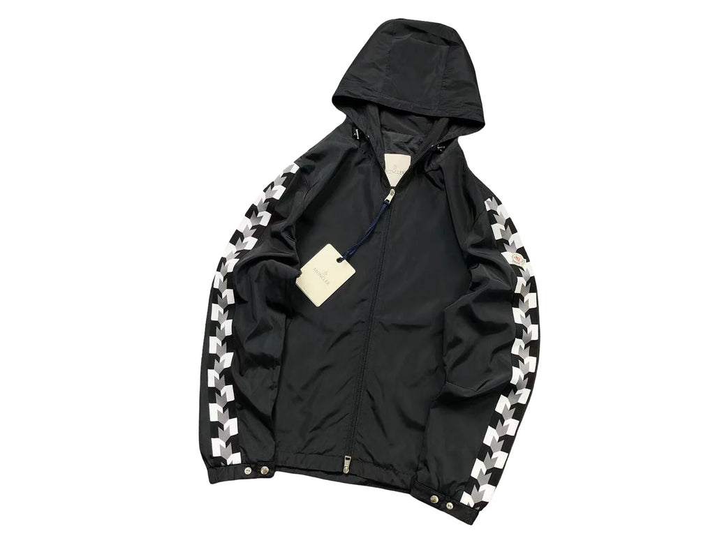 Moncler Black and White Geometric Sleeve Hooded Jacket
