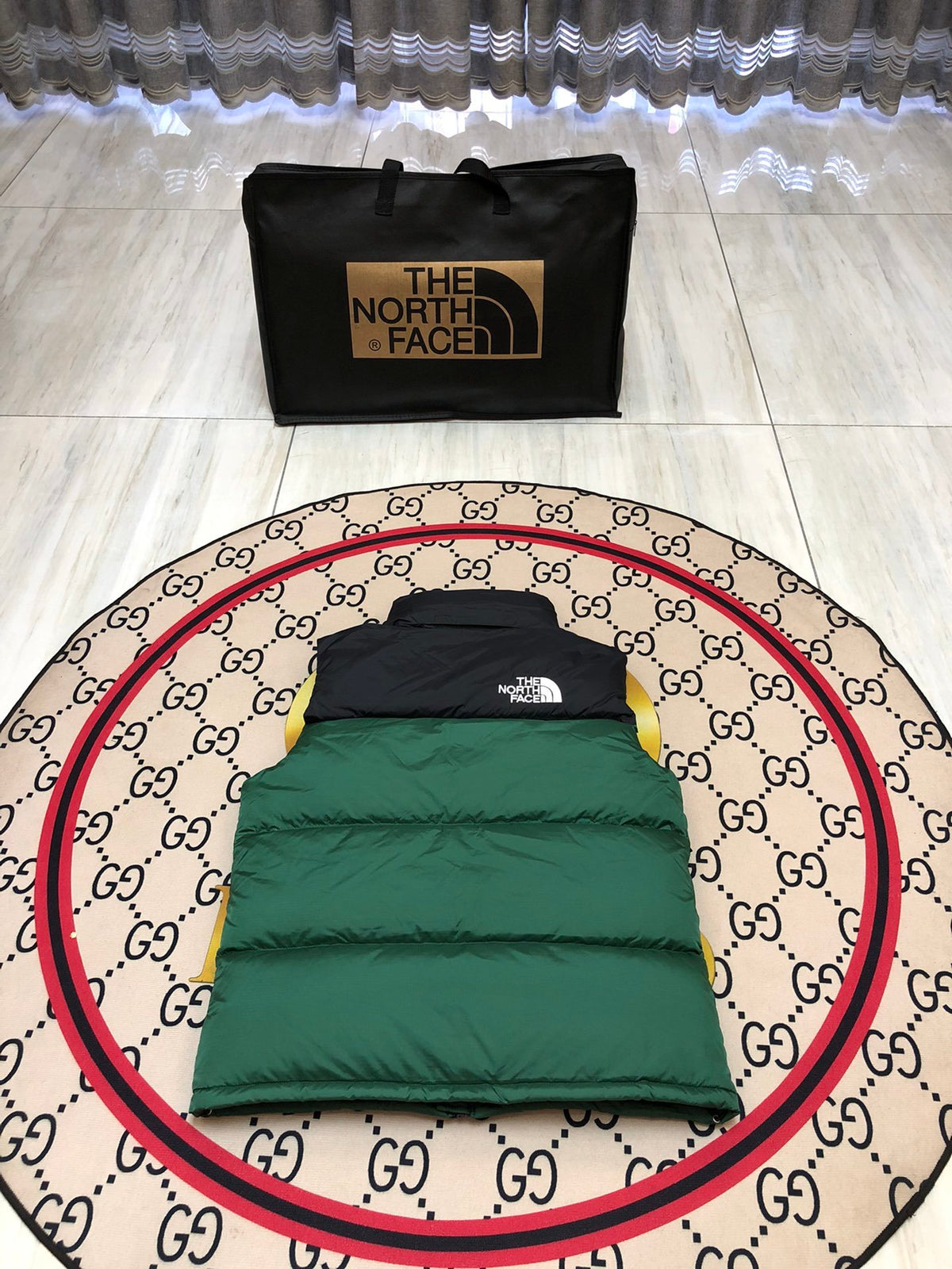 The North Face Forest Green and Black Colorblock Puffer Vest